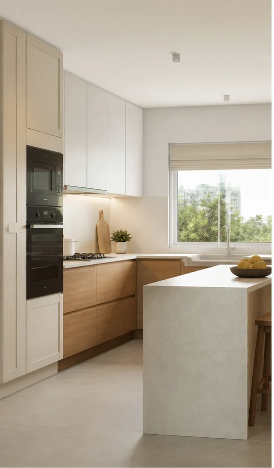 Modular Kitchen interior in the Serene Minimal style