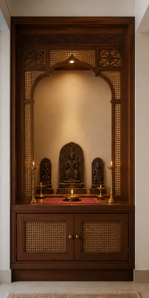 Pooja Room interior in the Modern Heritage style