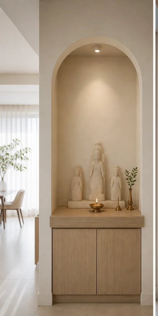 Pooja Room interior in the Indo-Scandinavian style