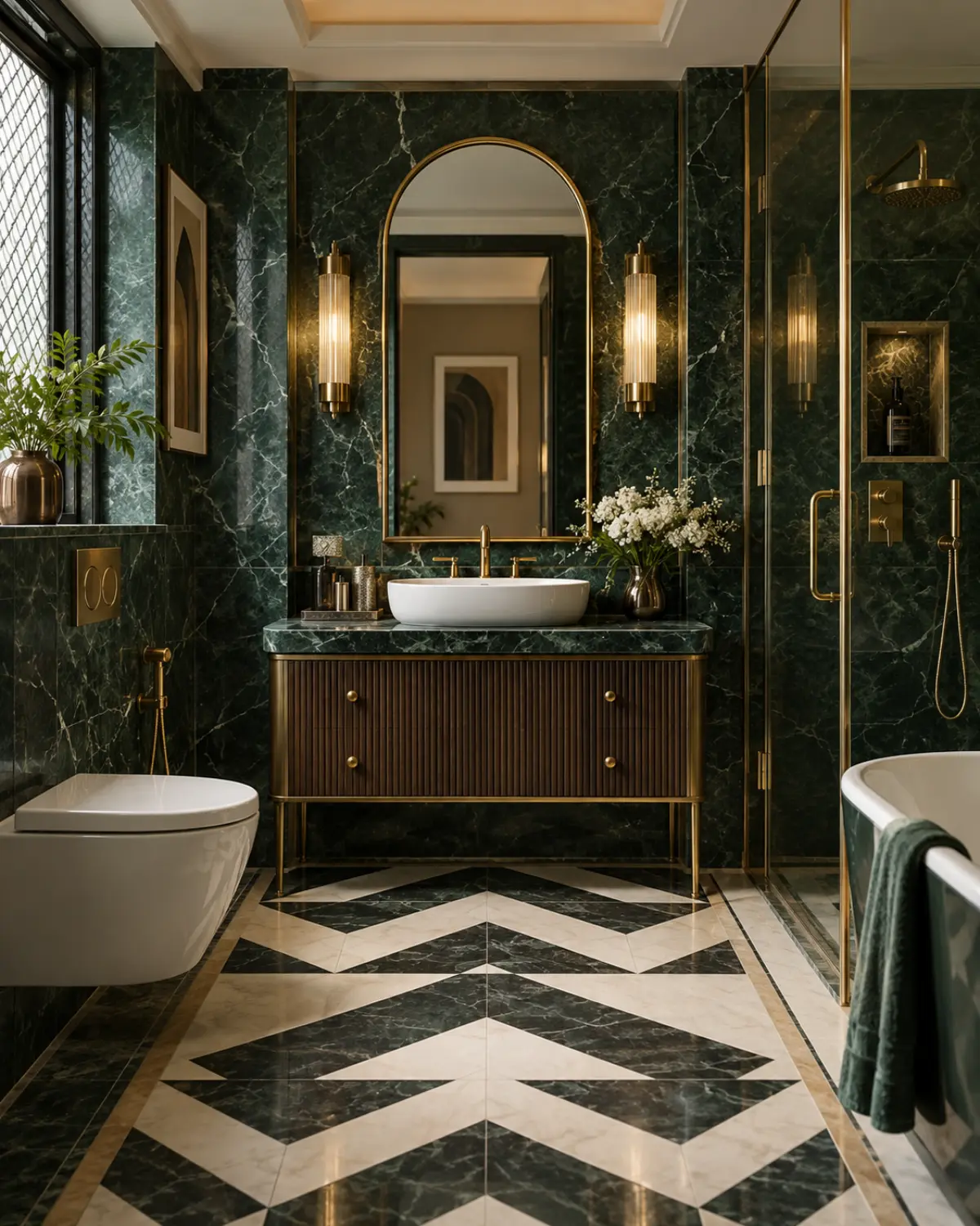 Bathroom Mirrors interior in the Art Deco Glam style