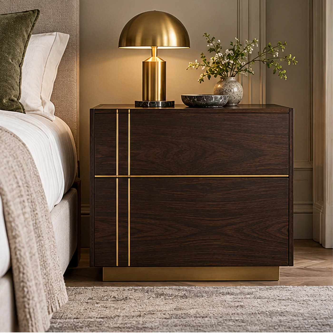 Brass Inlay Bedside Cabinet