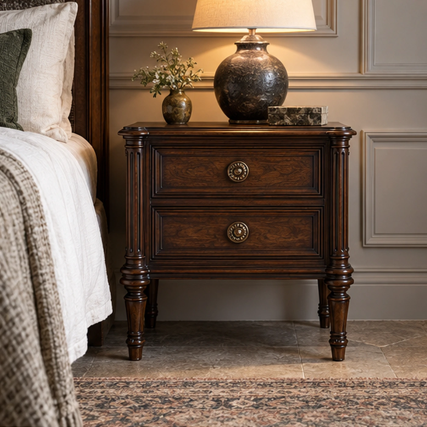 Classic Carved Bedside Table