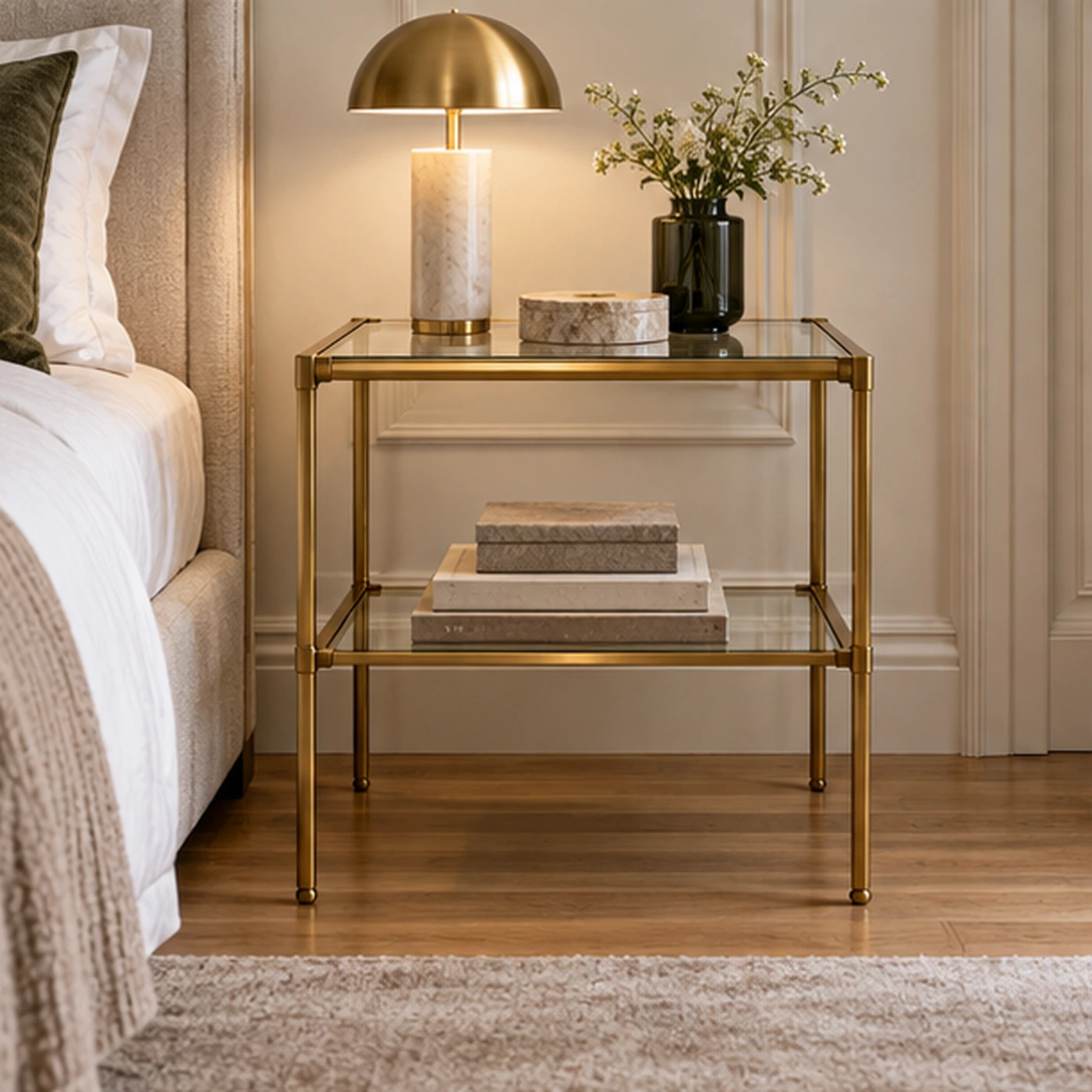 Glass and Metal Bedside Table