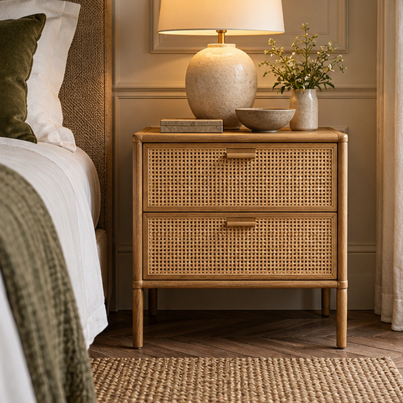 Rattan Drawer Bedside Table