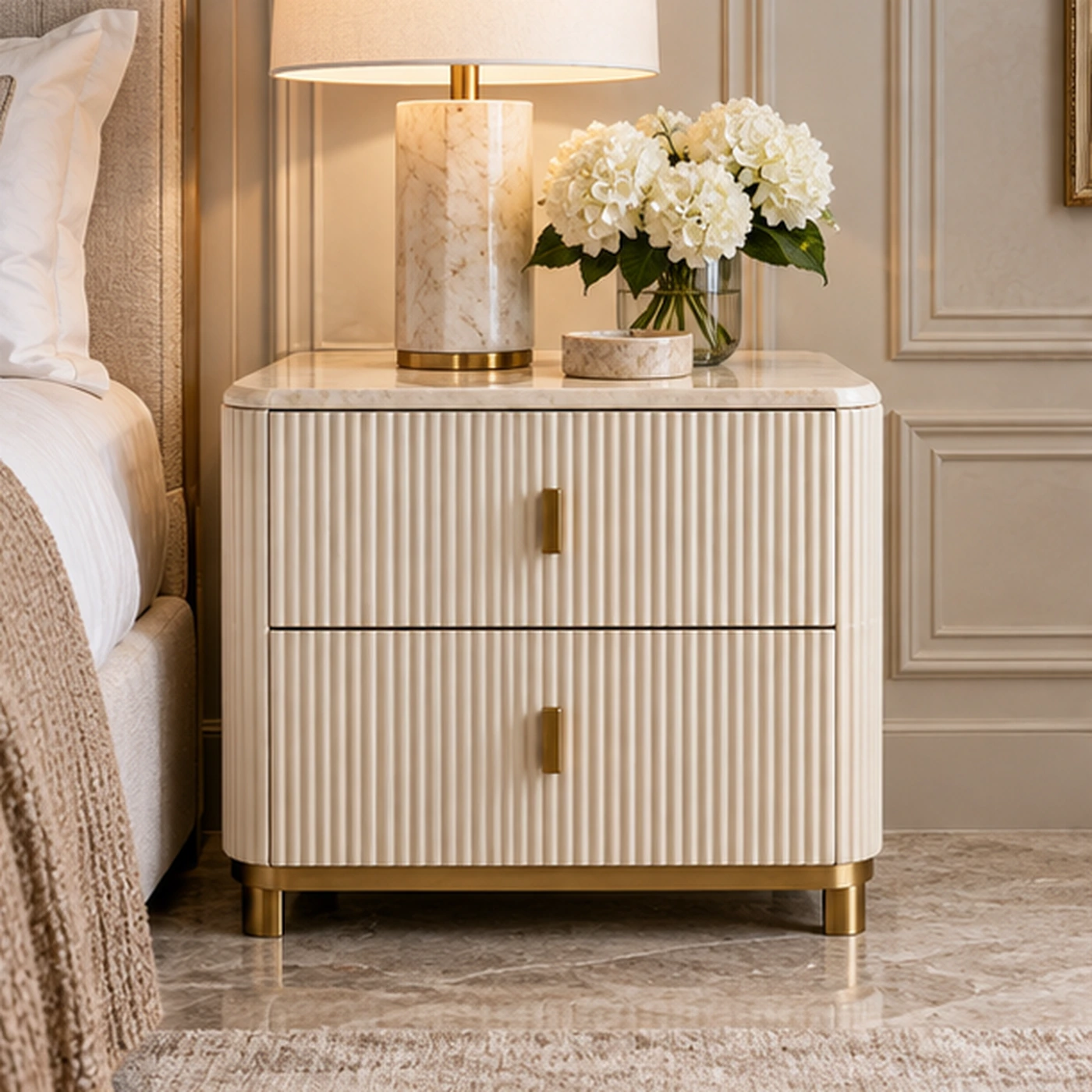 Ribbed Ivory Bedside Table
