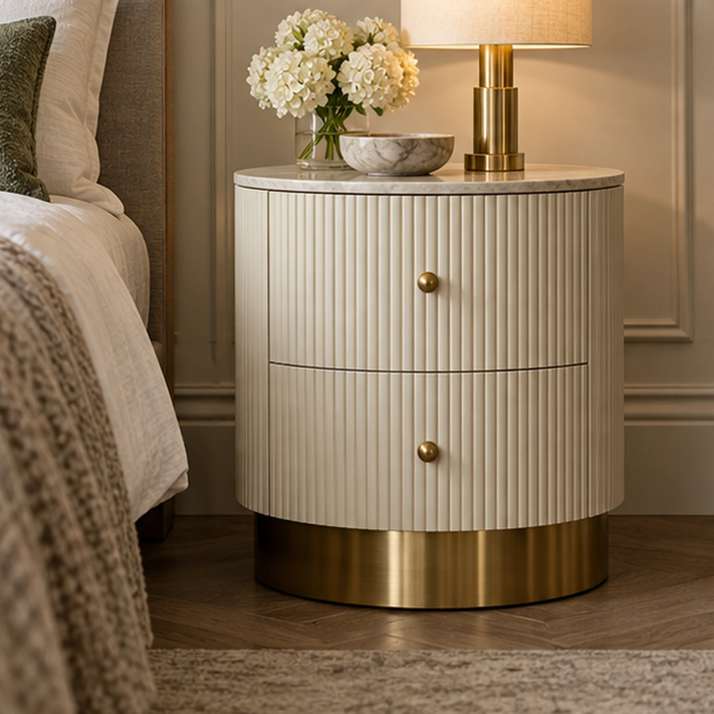 Round Reeded Bedside Table