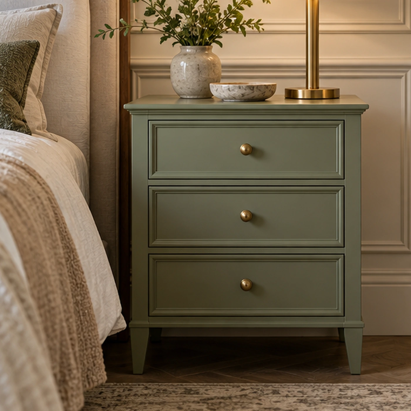 Sage Painted Bedside Table