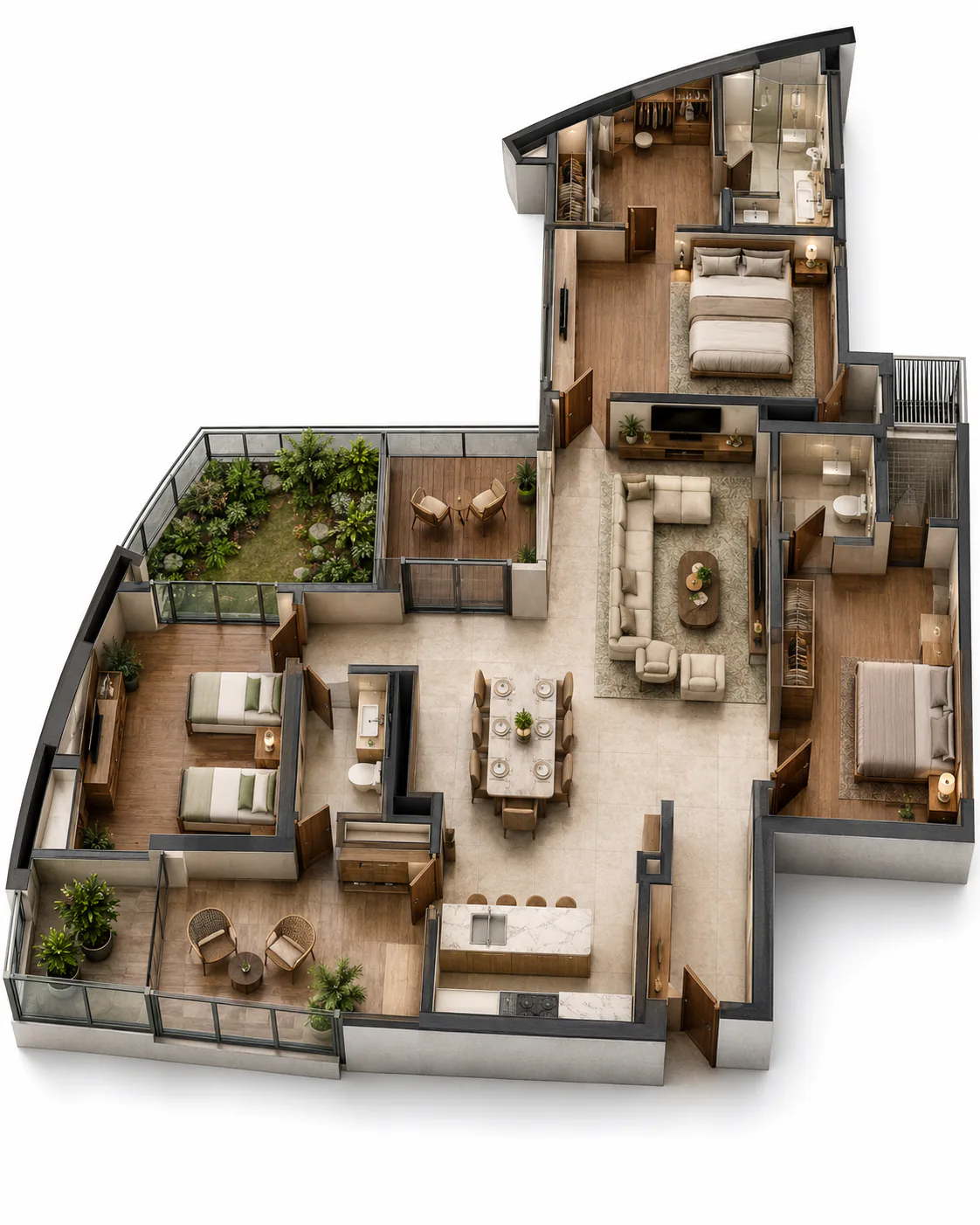 Cutaway plan of the C20 residence in the oak palette