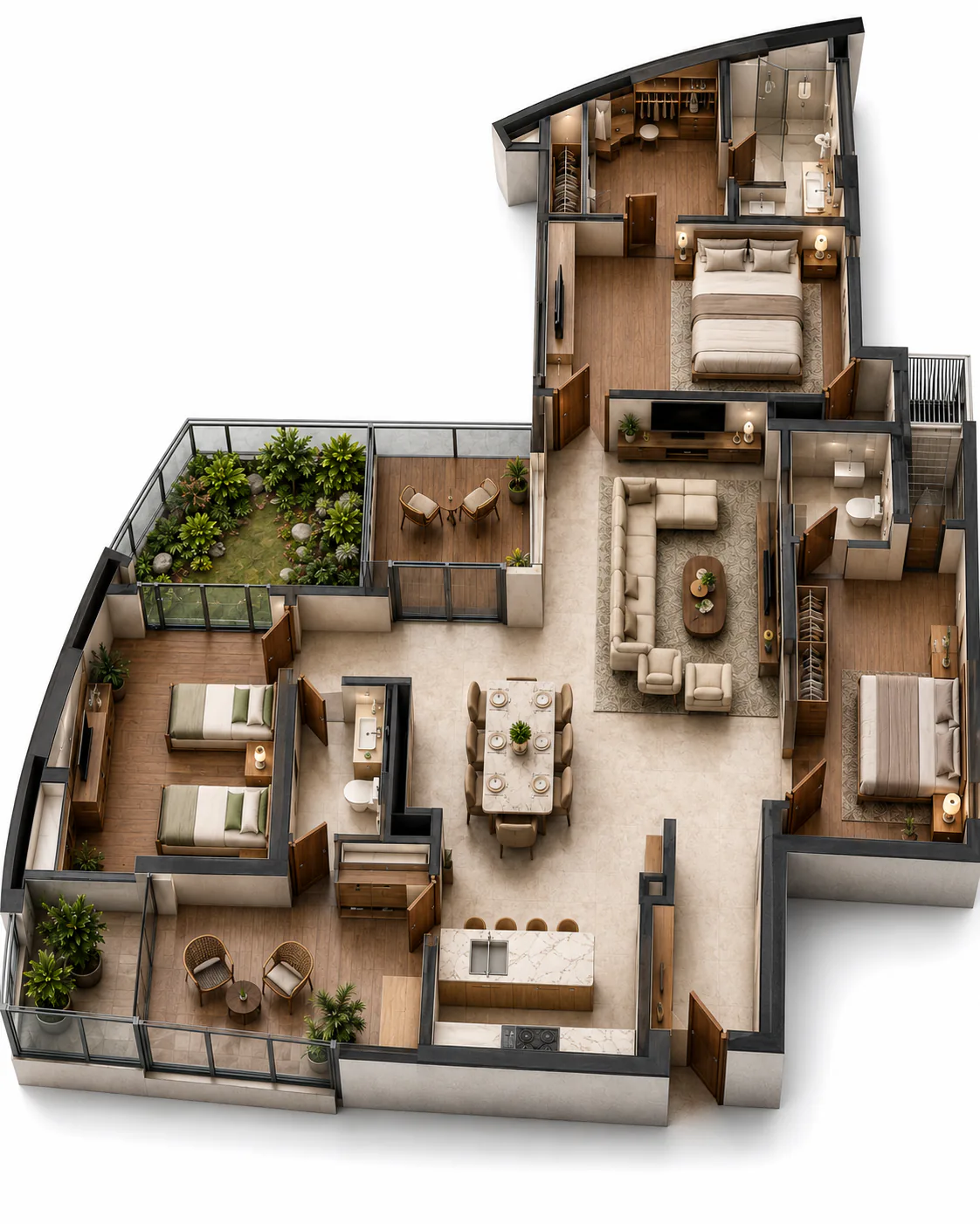 Cutaway plan of the C20 residence in the teak palette