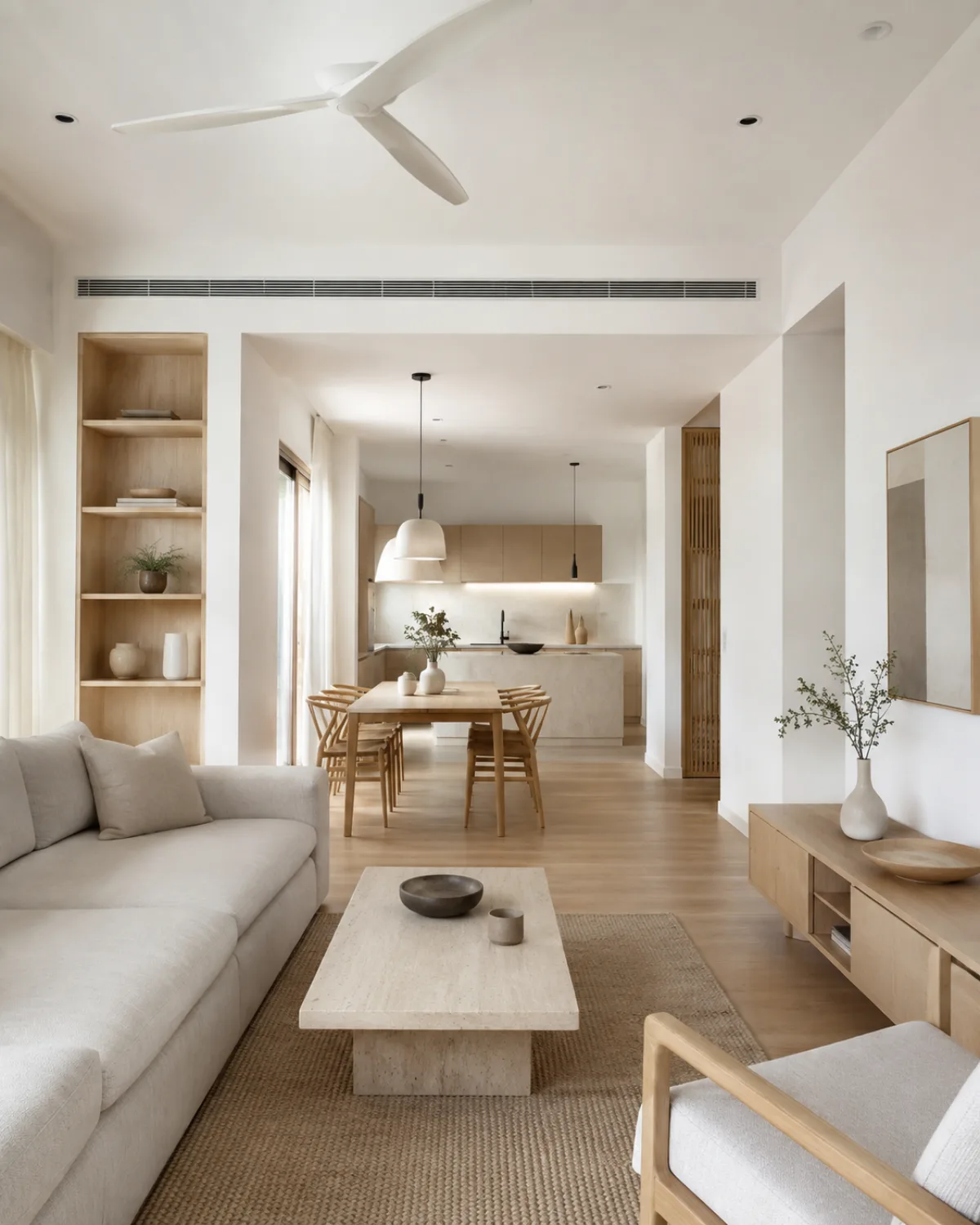 Calm minimal luxury apartment interior with fitted storage for JP Nagar Bangalore homes