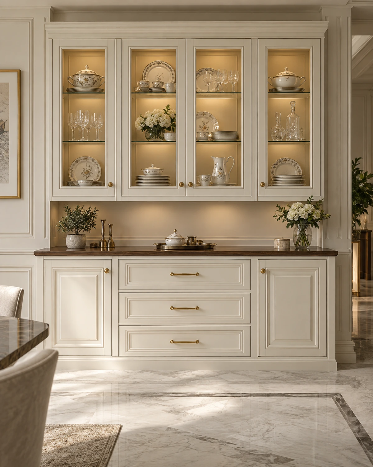 Crockery Unit interior in the Classic Luxe style