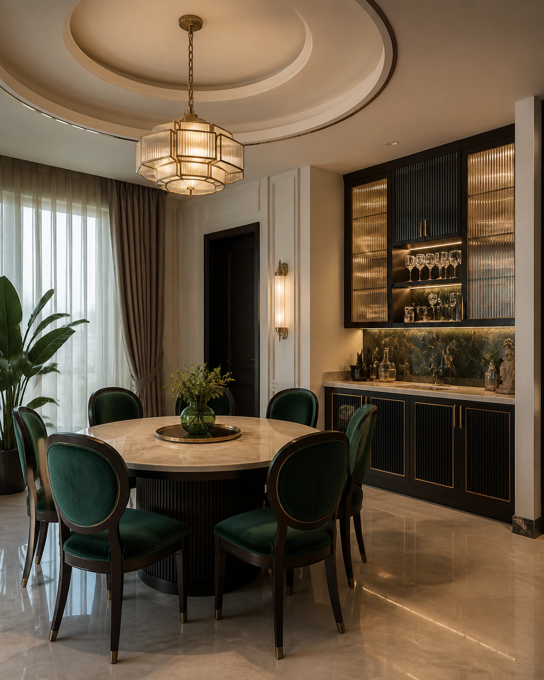 Dining Room interior in the Art Deco Glam style