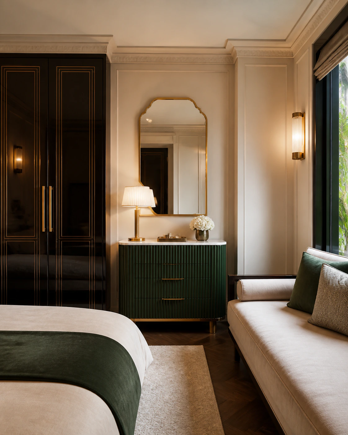 Guest Bedroom interior in the Art Deco Glam style