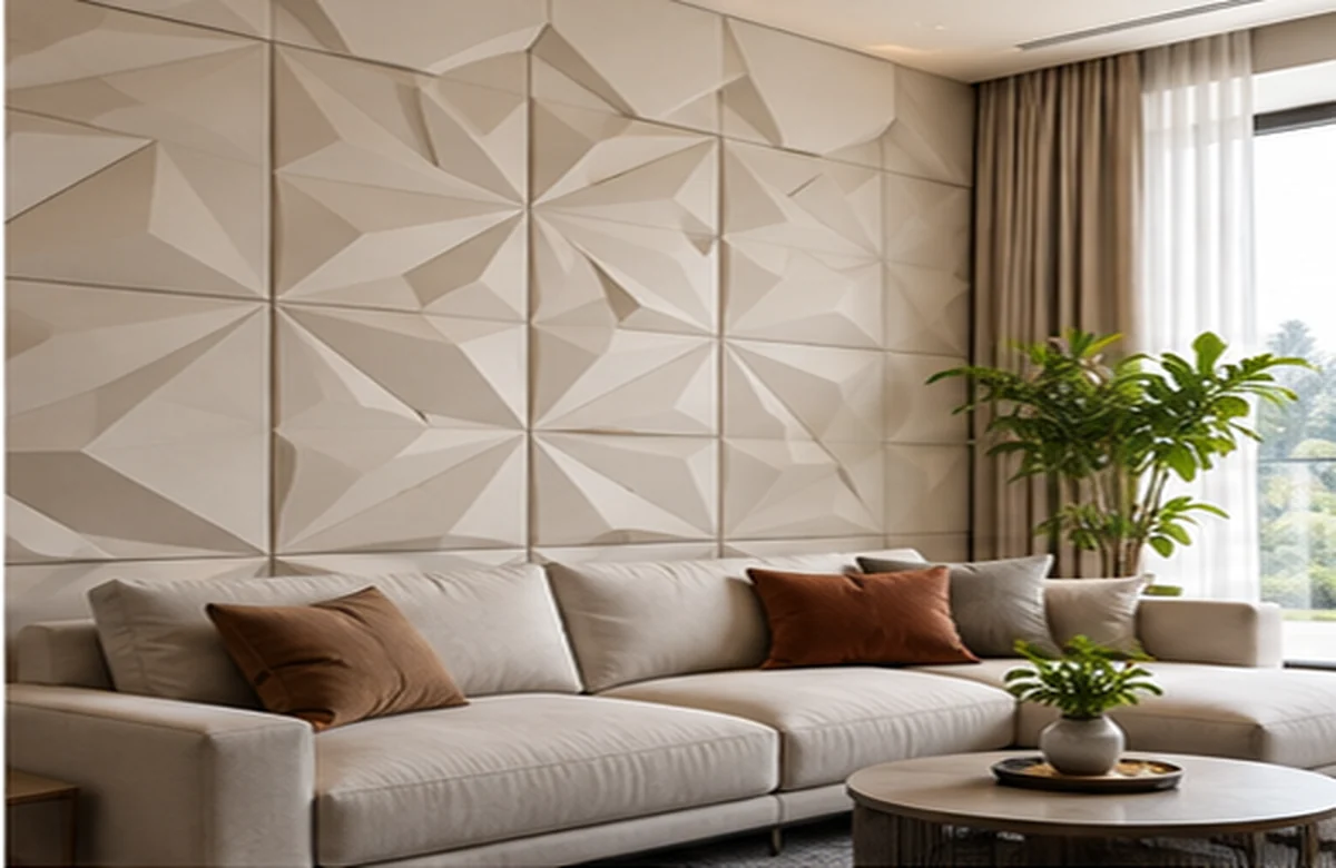 Photorealistic generated interior image showing 3D Wall Panel installed as a luxury wall panel finish
