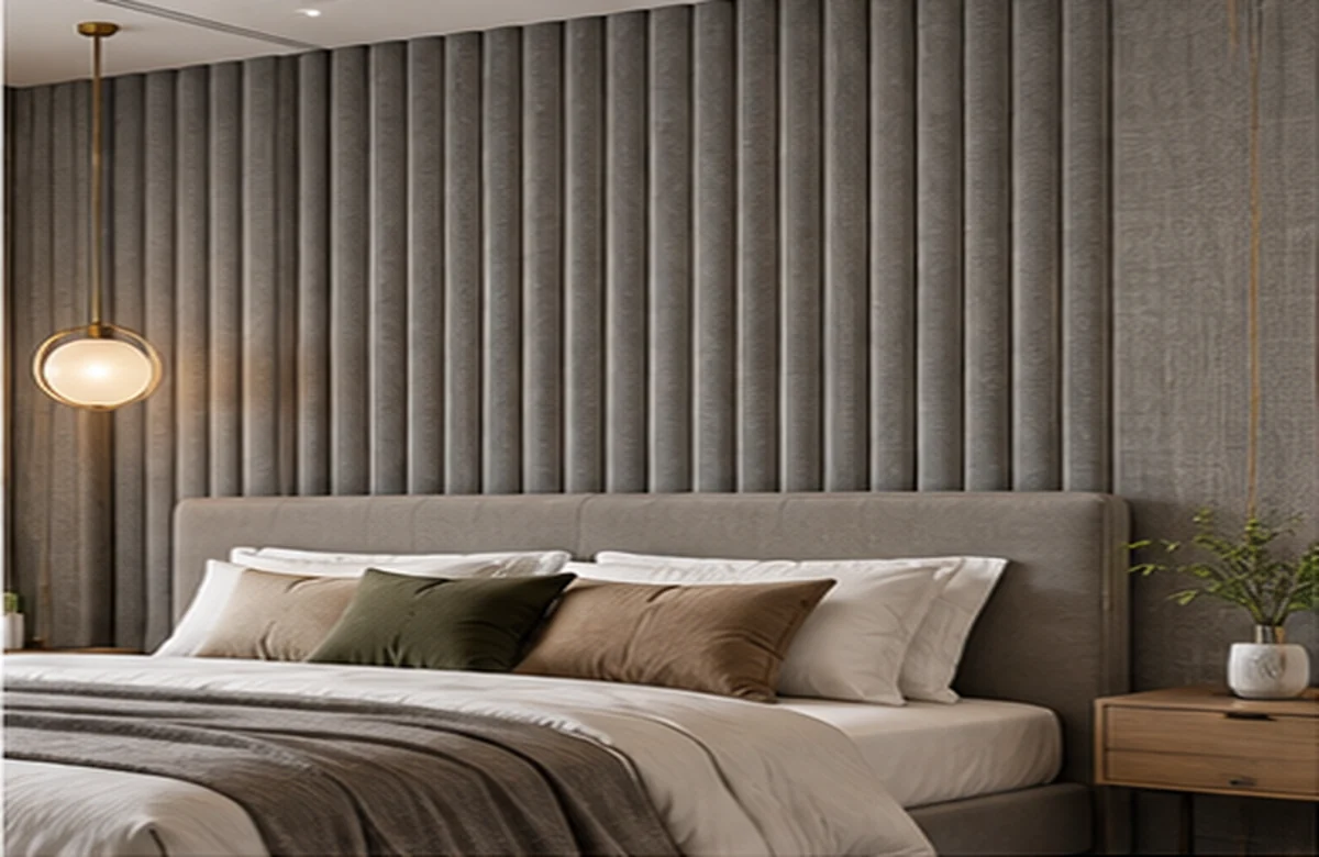 Photorealistic generated interior image showing Acoustic Panel installed as a luxury wall panel finish