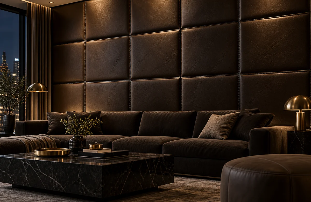 Bold Leather Wall Panels in deep espresso