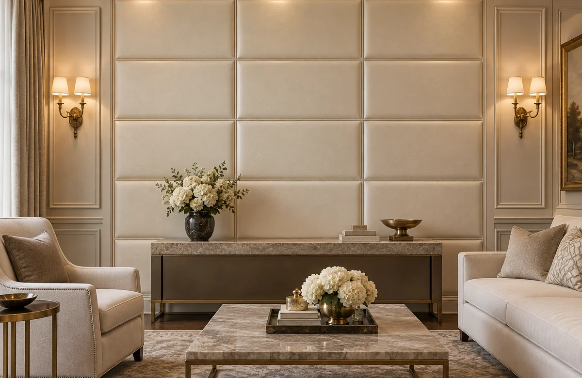 Classic Leather Wall Panels in ivory beige