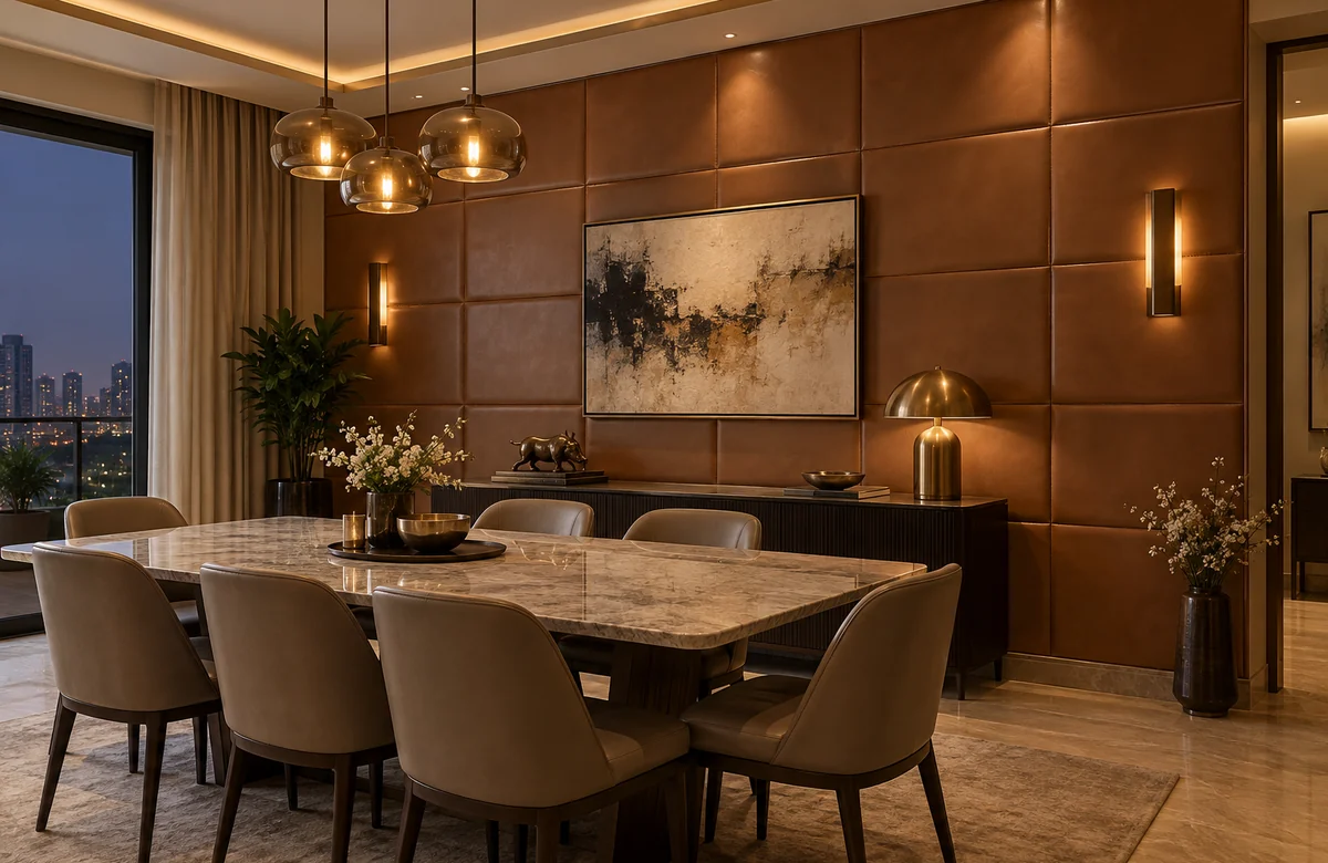 Leather wall panels in a luxury dining room