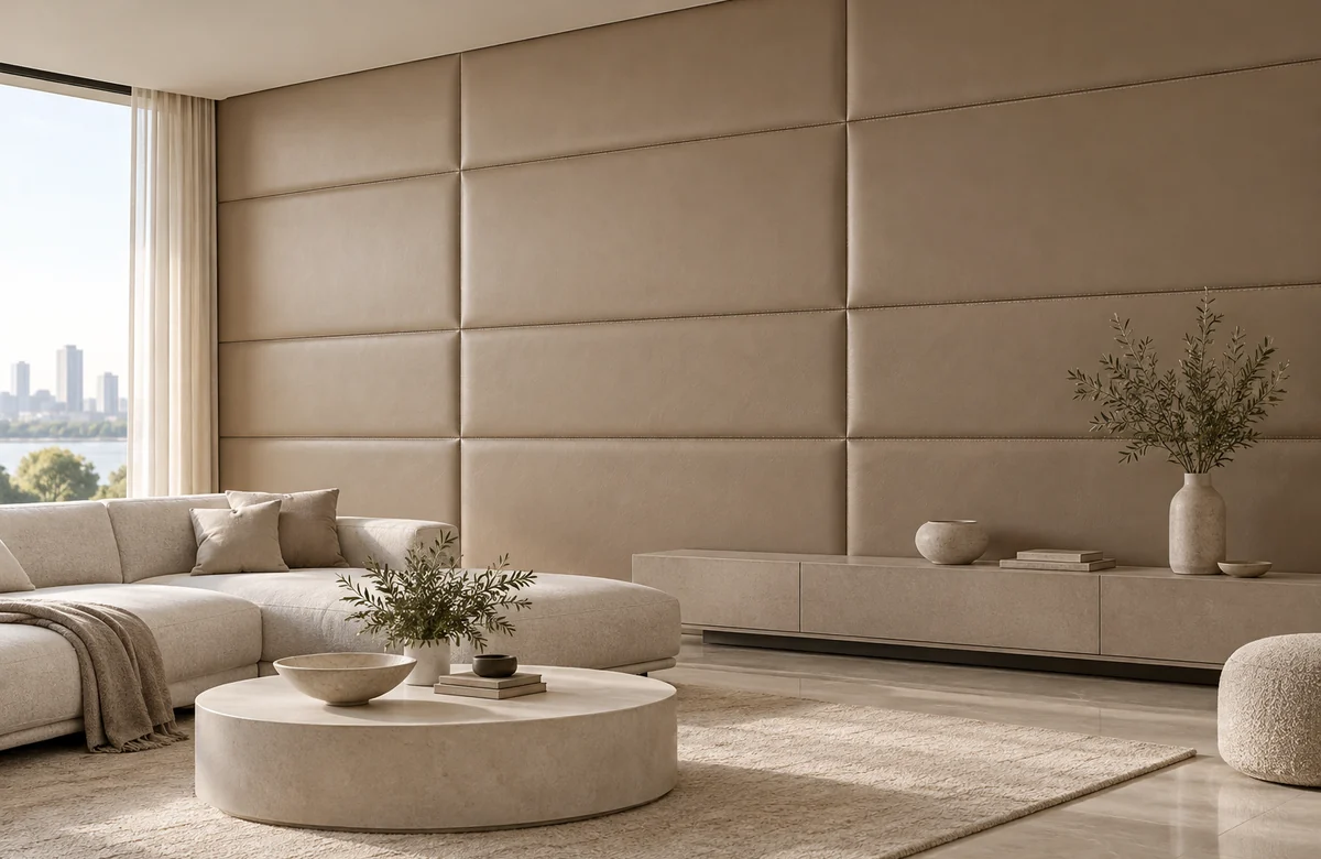 Minimal Leather Wall Panels in warm taupe