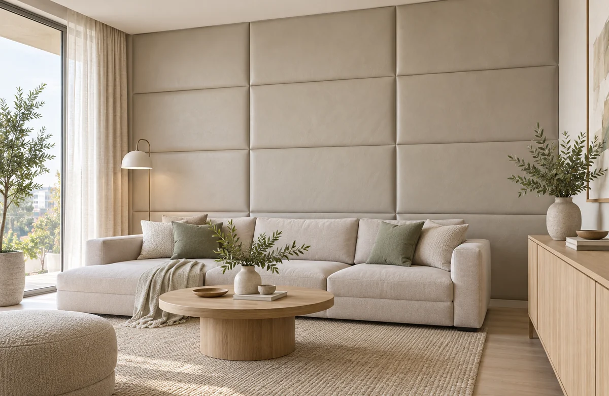 Scandi Leather Wall Panels in pale greige
