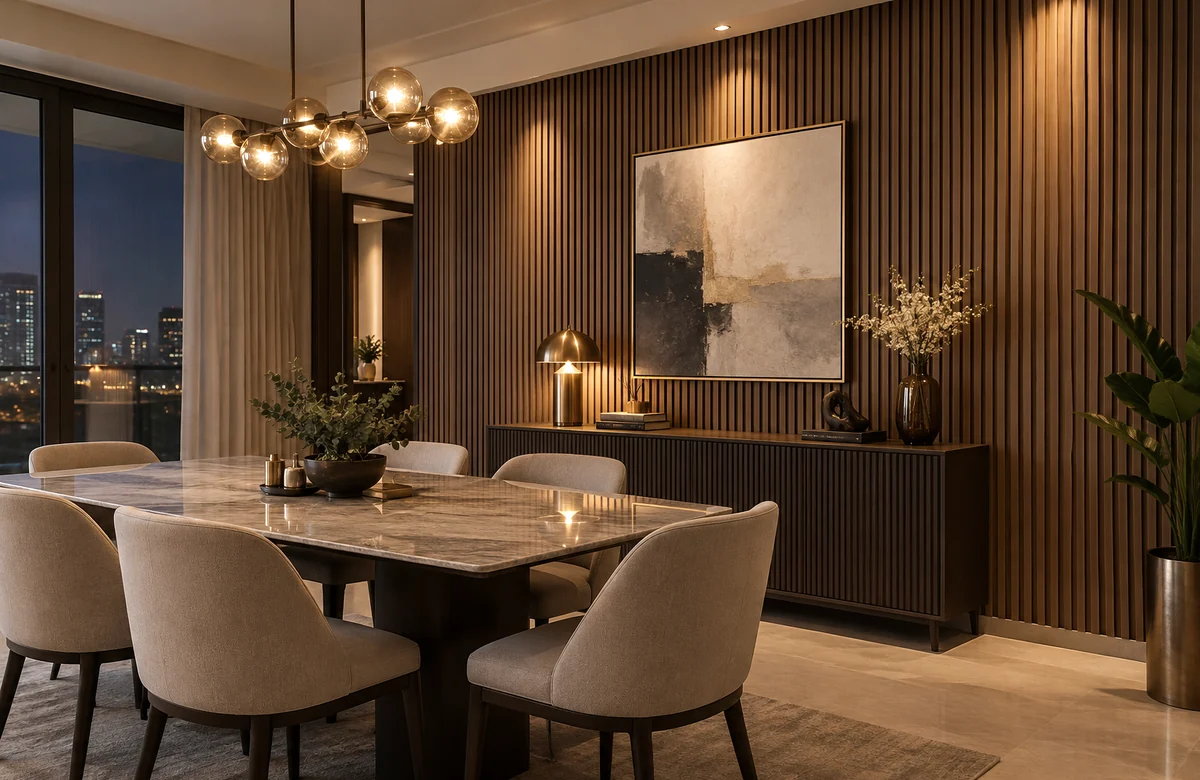 Classic WPC Wall Panels with warm lighting