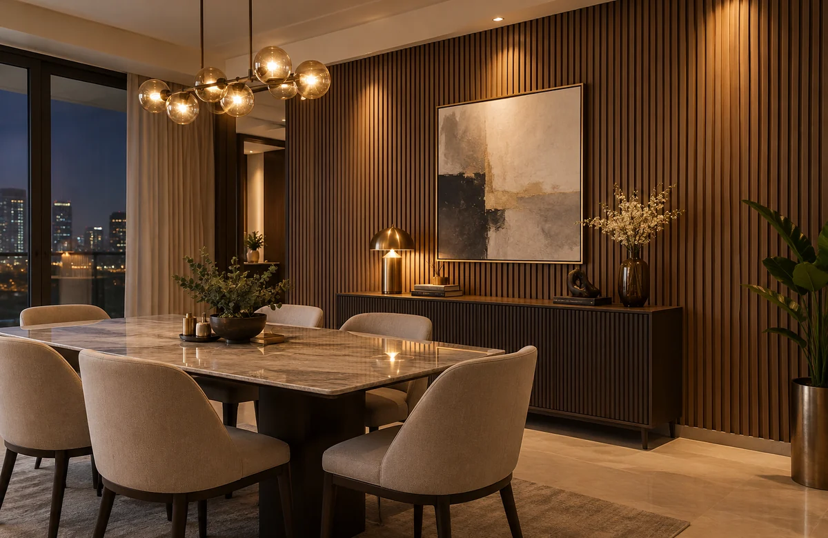 WPC wall panels in a luxury dining room