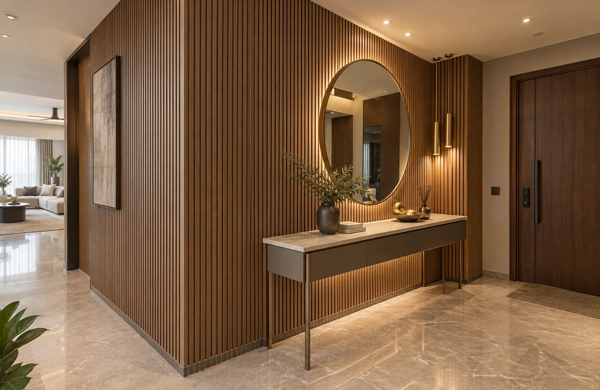 WPC wall panels in a luxury apartment foyer