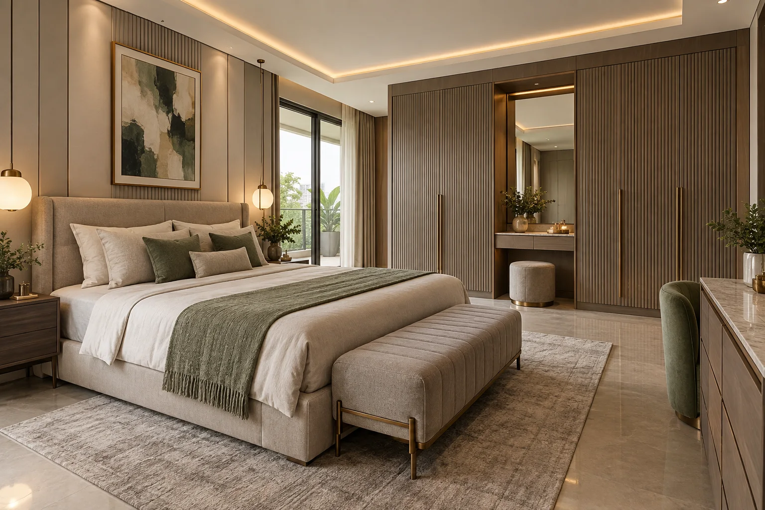 Master bedroom with wardrobe wall for Luxury Designer Bangalore interiors