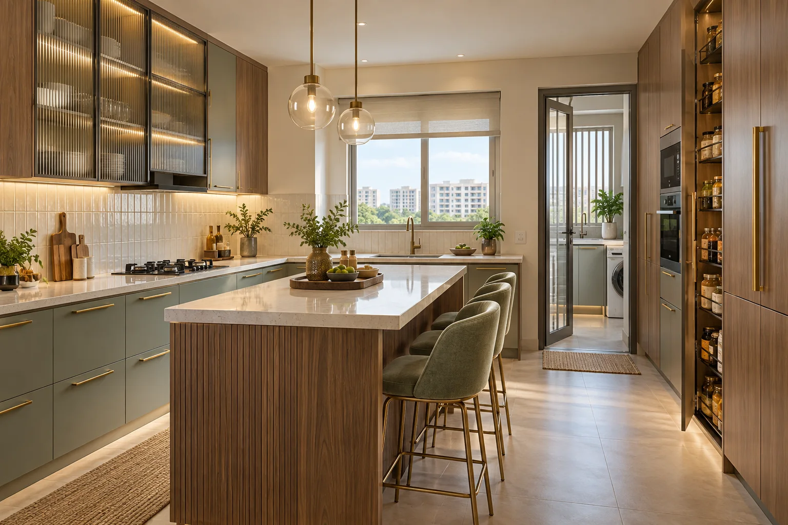 Modular kitchen with utility planning for Luxury Designer Bangalore interiors