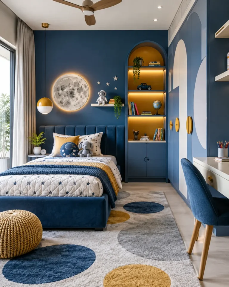 Bold Contemporary kids bedroom design, bunk bed with a slide layout, for a home in Jayanagar