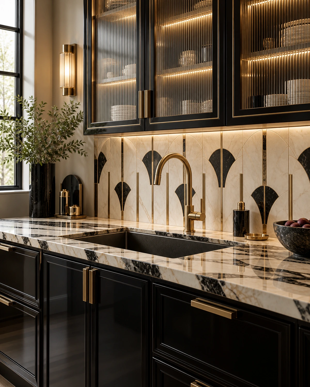 Kitchen Sink interior in the Art Deco Glam style
