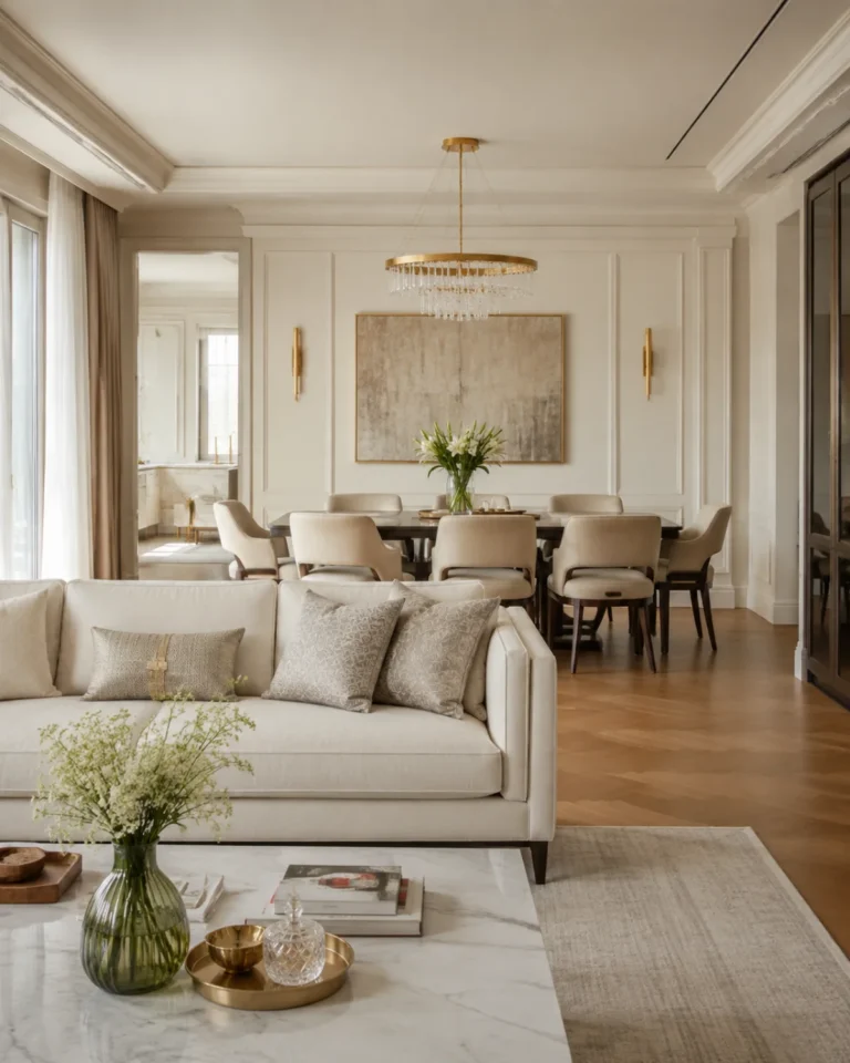 Classic Luxe living room design, formal drawing room layout, for a home in JP Nagar