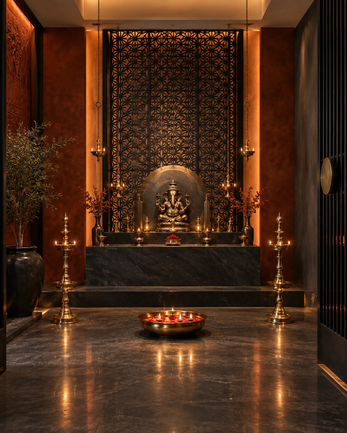 Pooja Room interior in the Bold Contemporary style