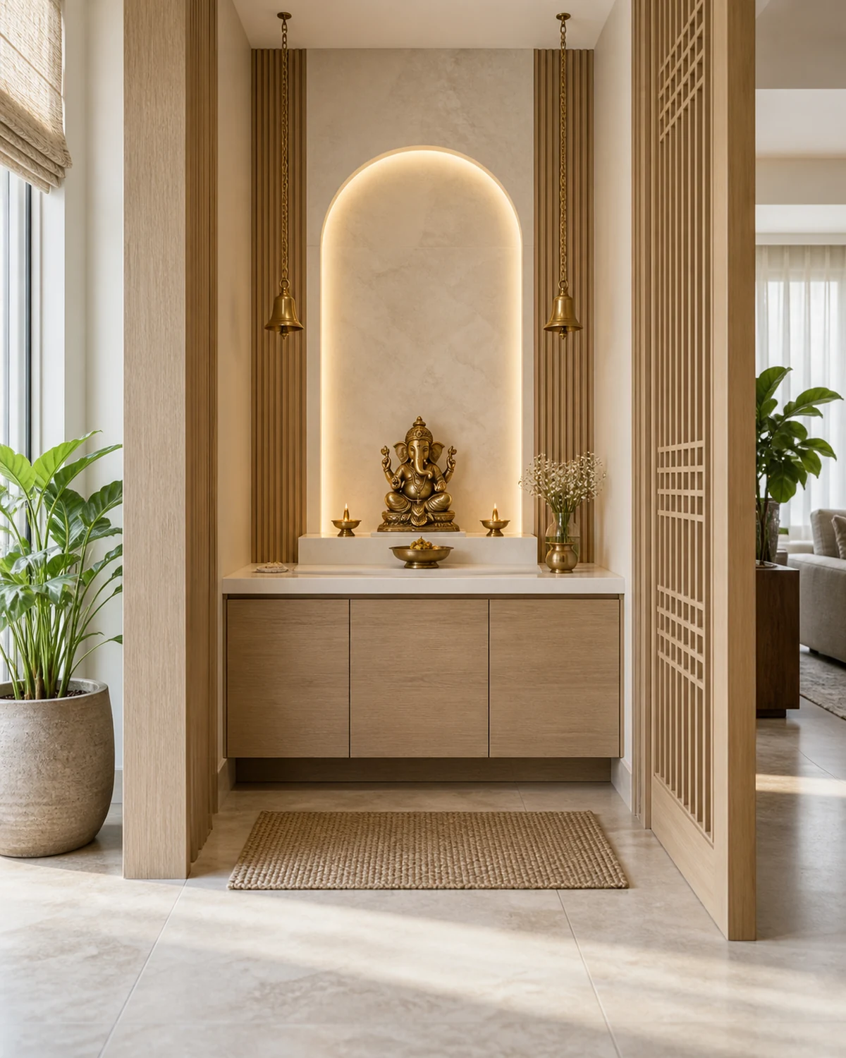 Pooja Room interior in the Indo-Scandinavian style