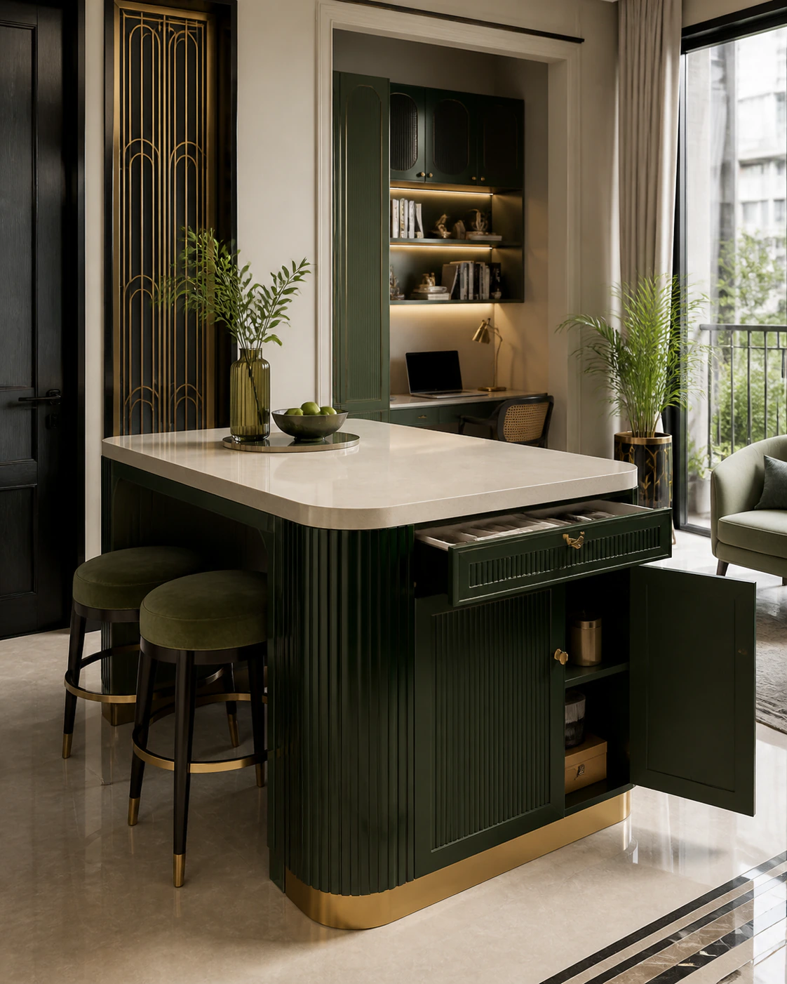 Space Saving interior in the Art Deco Glam style