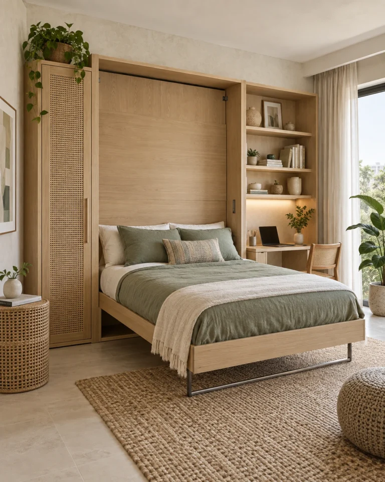 Indo-Scandinavian space saving design, loft bed with a study under layout, for a home in JP Nagar