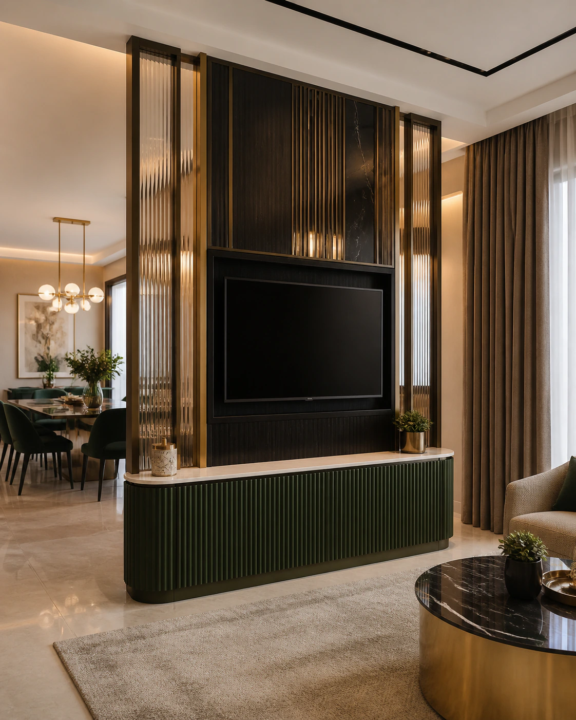 Room-divider partition interior in the Art Deco Glam style