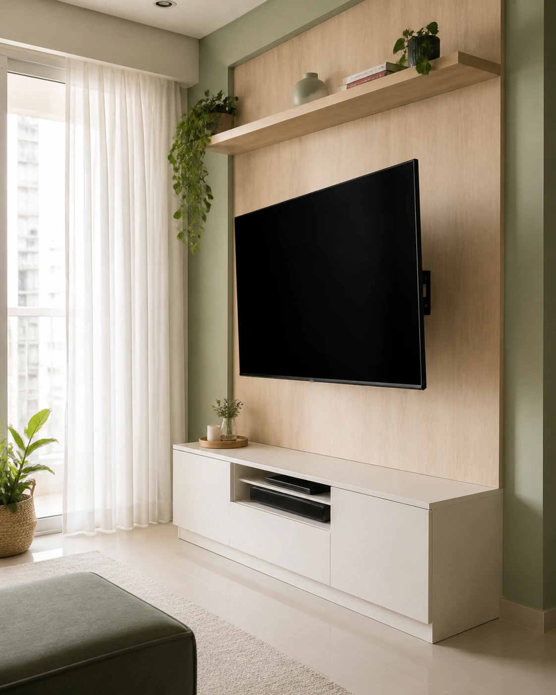 TV Unit interior in the Indo-Scandinavian style