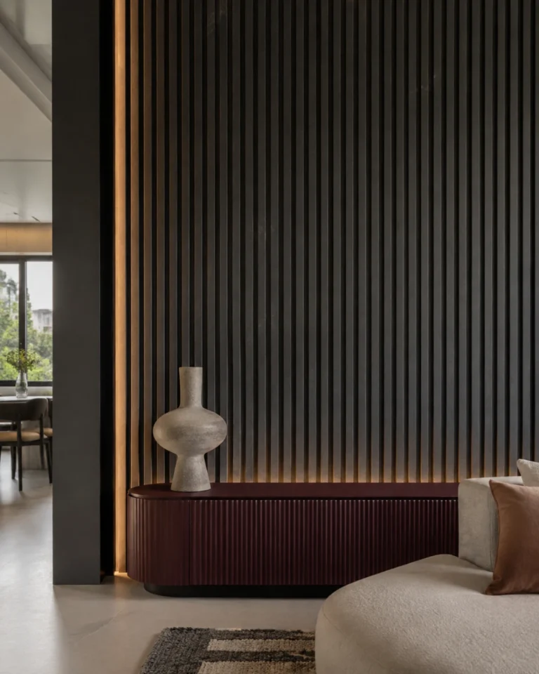 Bold Contemporary wall decor design, dark gallery wall layout, for a home in Koramangala