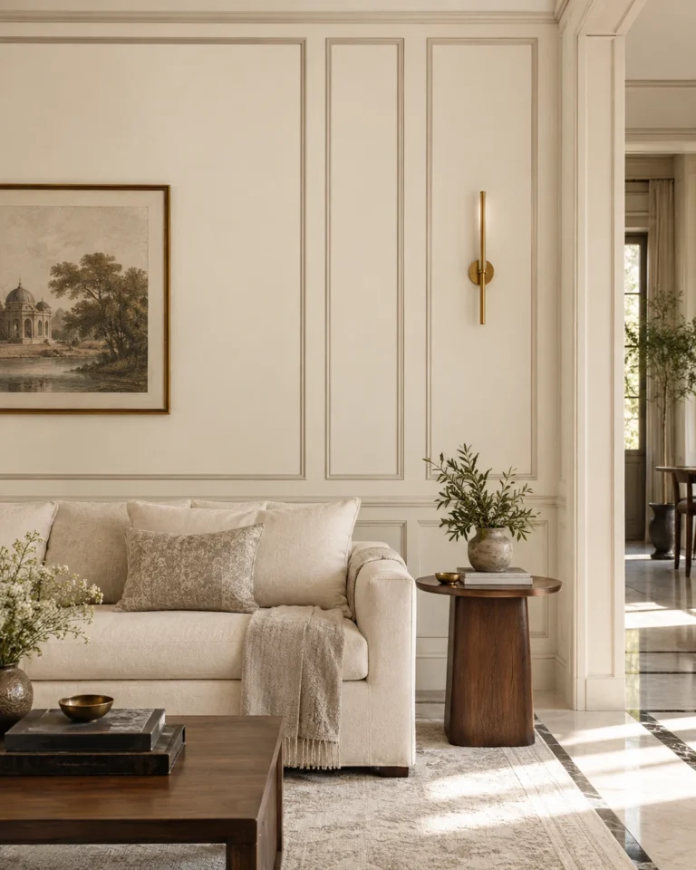 Classic Luxe wall paint design, ivory with a picture rail layout, for a home in JP Nagar