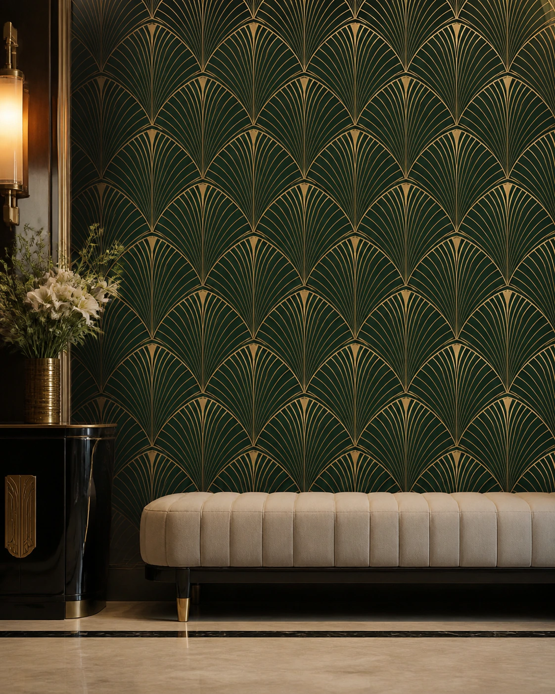 Wallpaper interior in the Art Deco Glam style