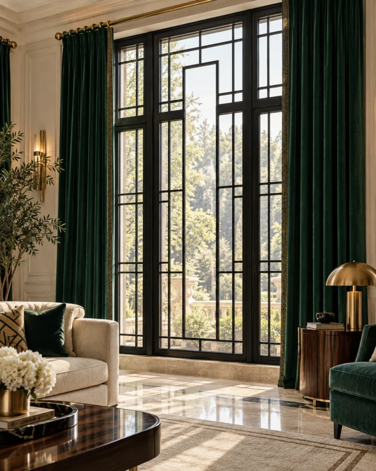 Art Deco Glam window design, arched with fluted glass layout, for a home in Koramangala